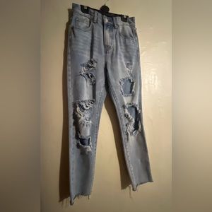 Nasty Gal Women School Day Distressed Jean Size 2 NWT Blue Light Rips Holes Gift